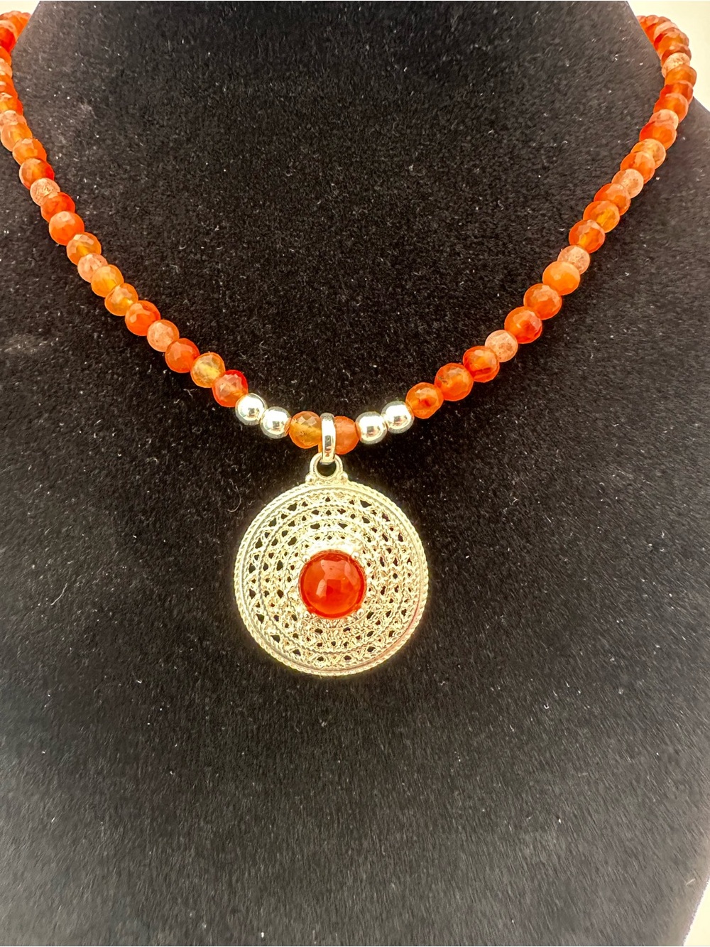 Silver 950 Pendant Necklace with Orange Beads - Women Jewelry
